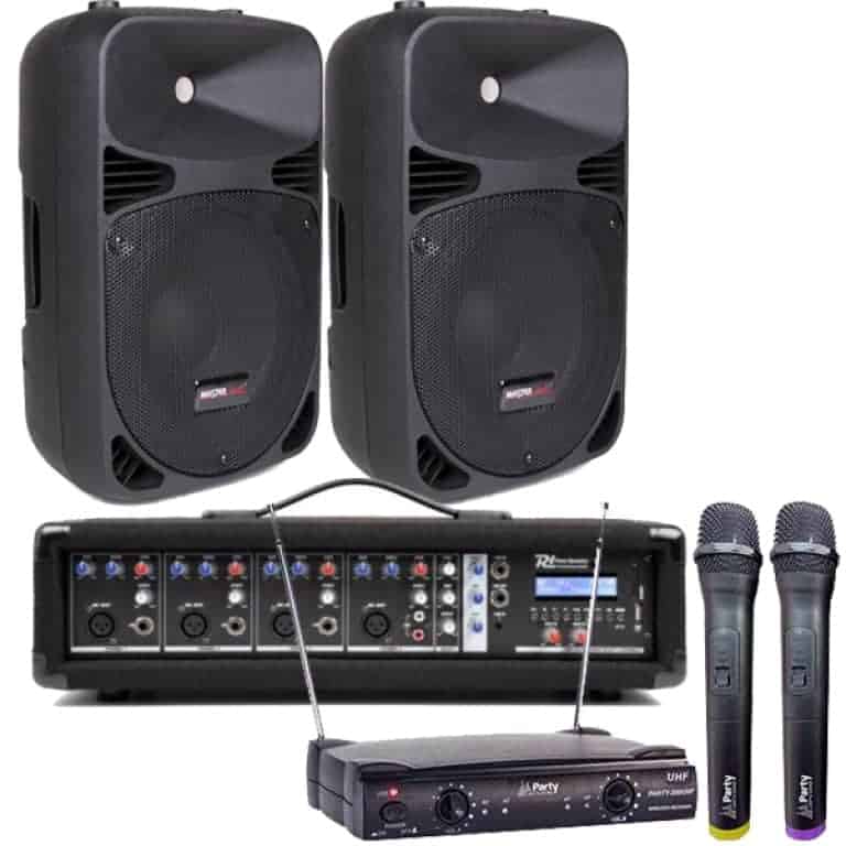 Sistem audio portabil Presenter 3, boxe 10 inch, mixer amplificat, BT-USB, microfoane wireless
