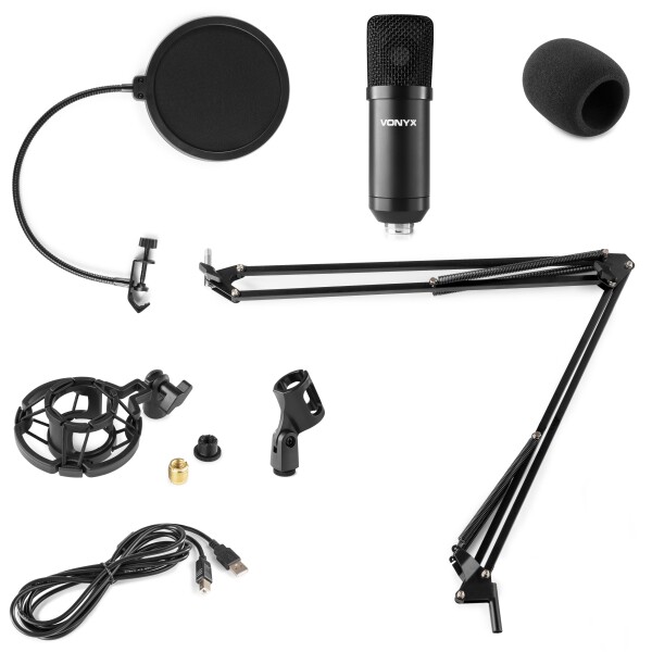 Set home studio microfon cu suport de masa, cu pop-filtru, USB, Vonyx CMS300B