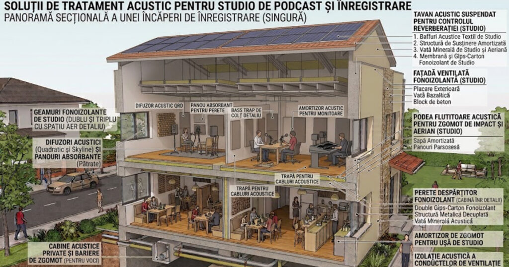 tratament acustic studio podcast restaurant