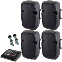 Set mixer amplificat cu 4 boxe cu microfoane