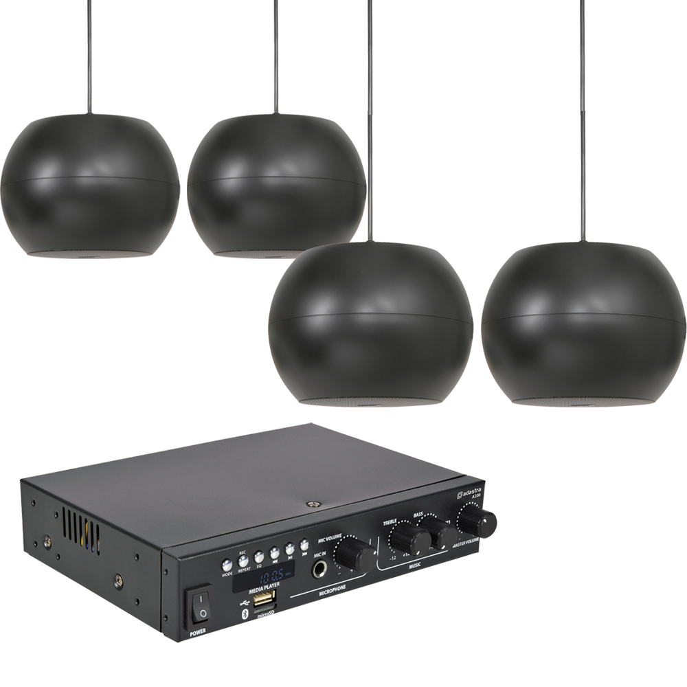 sistem-boxe-pendante-negre Sistem sonorizare spatii comerciale 4 boxe Adastra PS50B Bundle 4