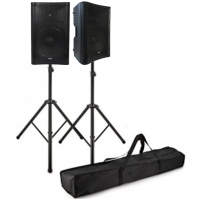 Sistem Dj Complet Boxe active bluetooth cu stative QTX Quest 15 Stands Bundle